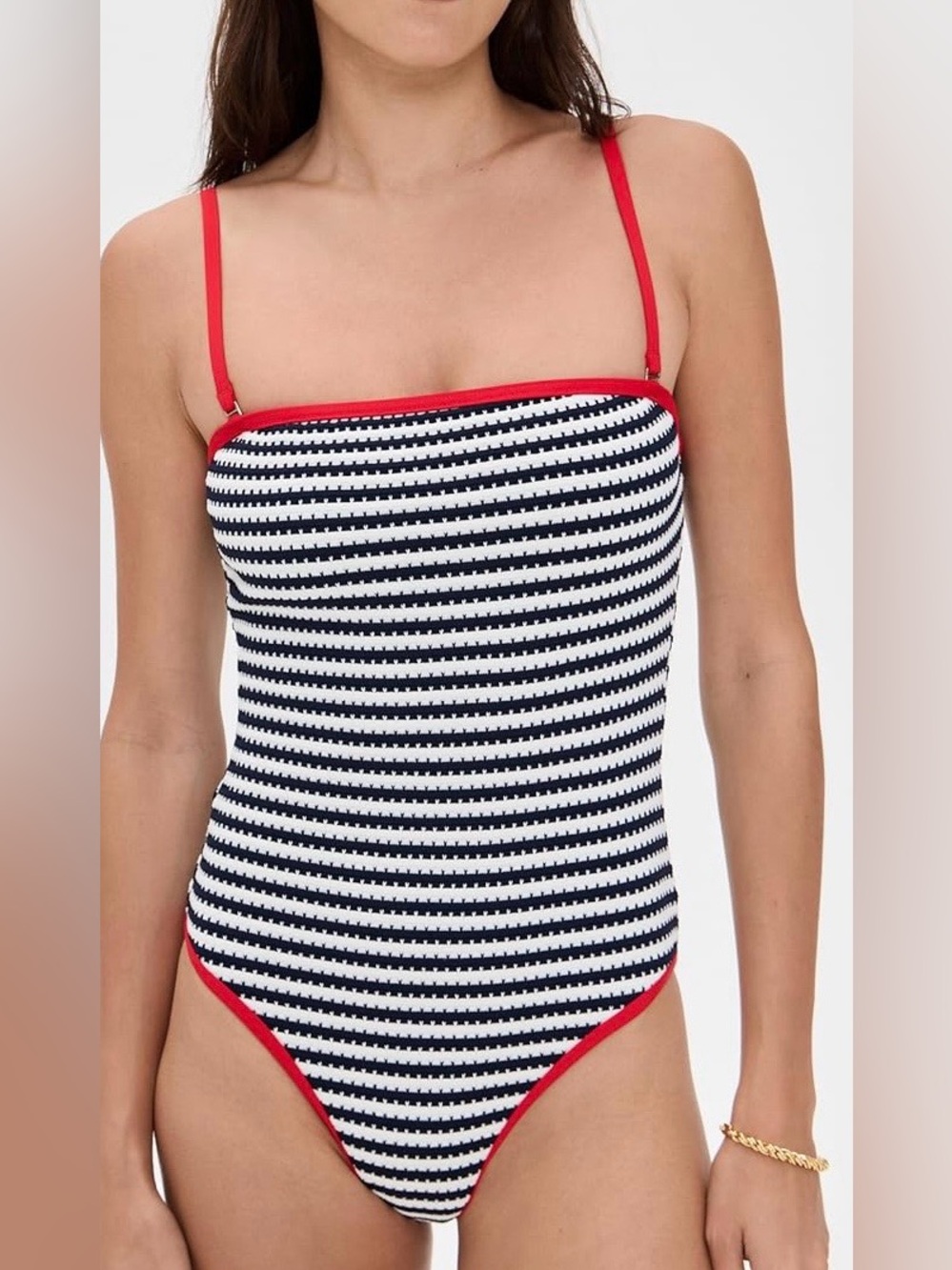 Beach Riot Amber Navy & White Striped One-Piece with Red Trim